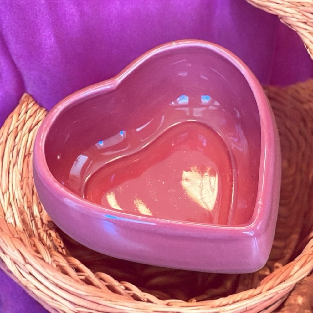 Pink Ceramic Heart Shaped Trinket Dish Planter Small Catchall Jewelry Bowl
